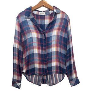 Bella Dahl Womens Top Sz S Blue/Red Plaid Long-Slv ButtonUp Outdoorsy High-Low